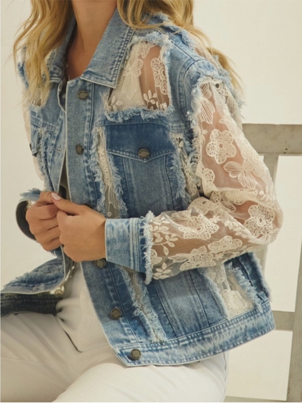 NWT Western Floral Lace Semi Sheer Button Down Frayed
Jacket - Picture 3 of 13